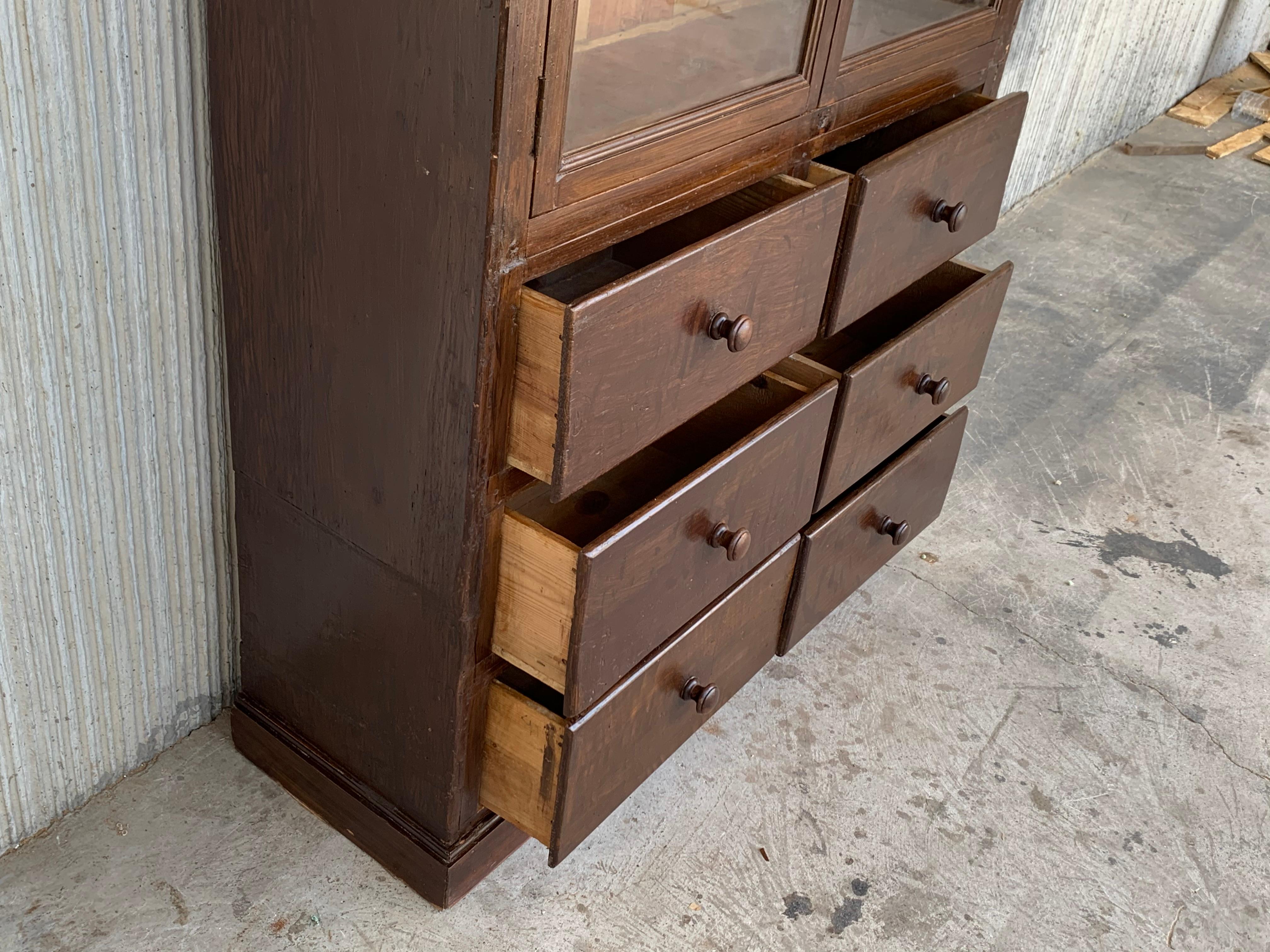 French Large Walnut Cupboard or Bookcase with Glass Vitrine, 19th Century 2