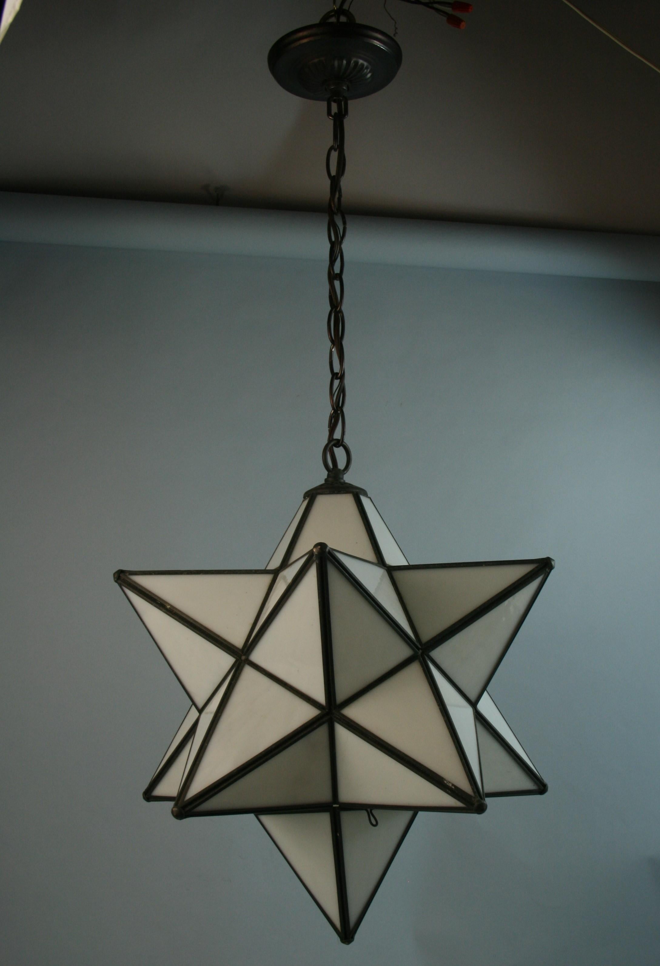 Hand-Crafted French Large White Glass Star Pendant For Sale