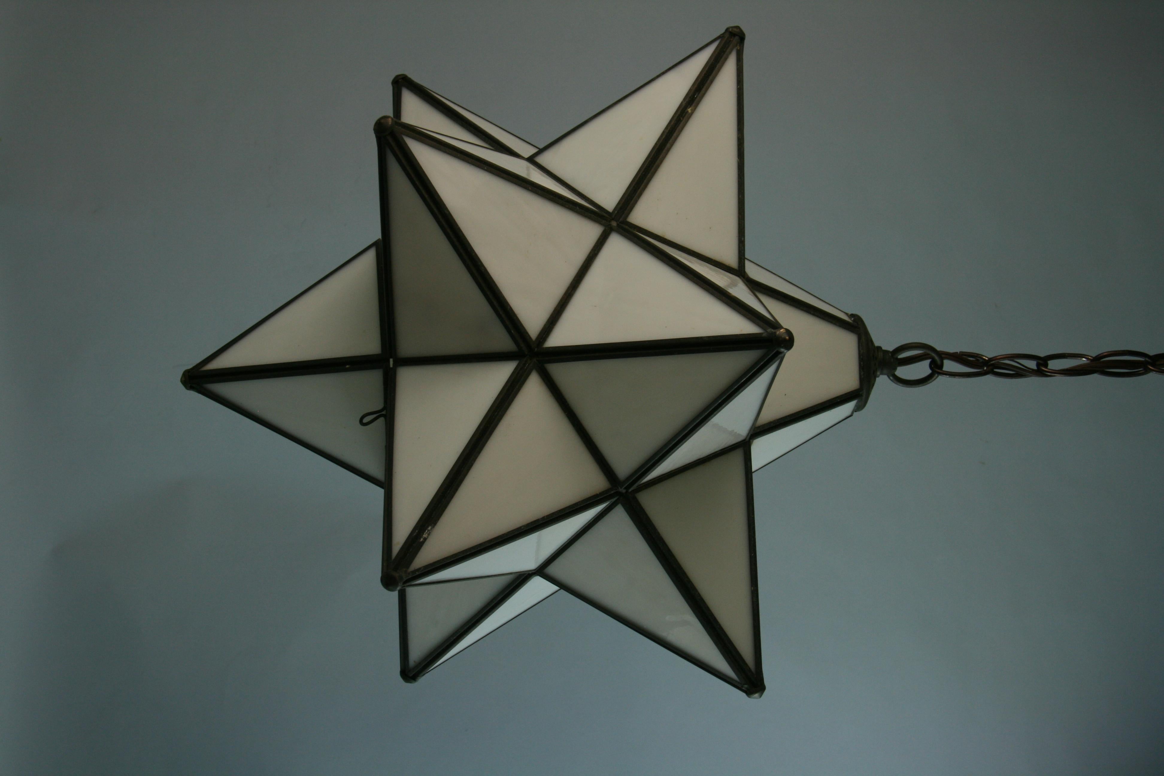 French Large White Glass Star Pendant In Good Condition For Sale In Douglas Manor, NY