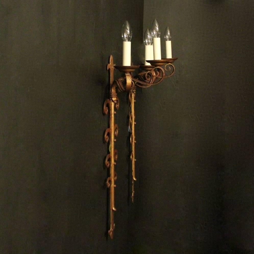 French Large Wrought Iron Antique Wall Lights 5