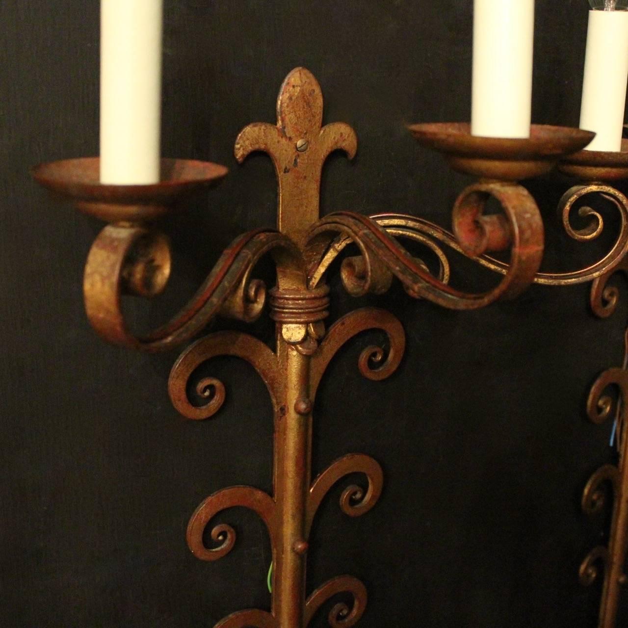 Gilt French Large Wrought Iron Antique Wall Lights