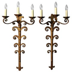 French Large Wrought Iron Antique Wall Lights