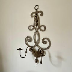 French Large Wrought Iron Candle Wall Sconce circa 1950