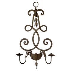 French Large Wrought Iron Candle Wall Sconce circa 1950