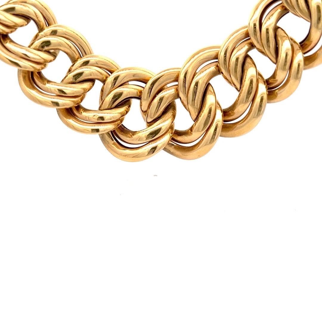 Retro Cuban Link Yellow Gold Chain Necklace, French For Sale