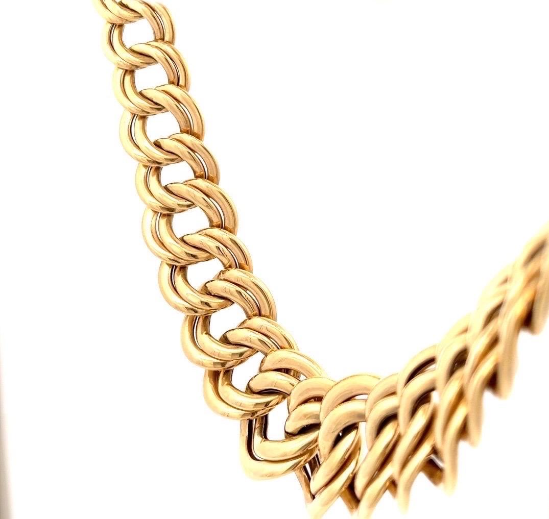 Women's or Men's Cuban Link Yellow Gold Chain Necklace, French For Sale