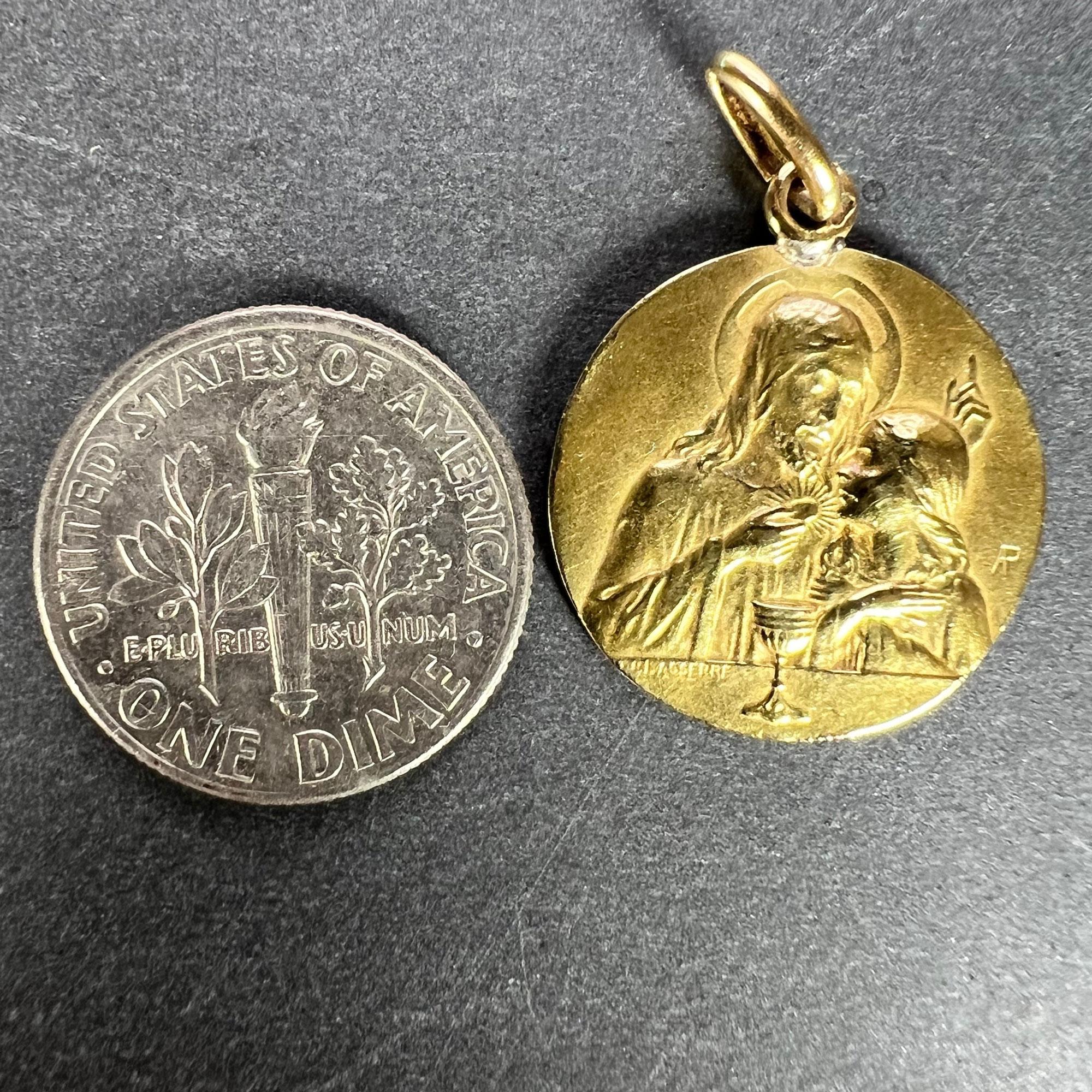 French Lasserre Jesus Christ Communion 18K Yellow Gold Medal Charm Pendant For Sale 6