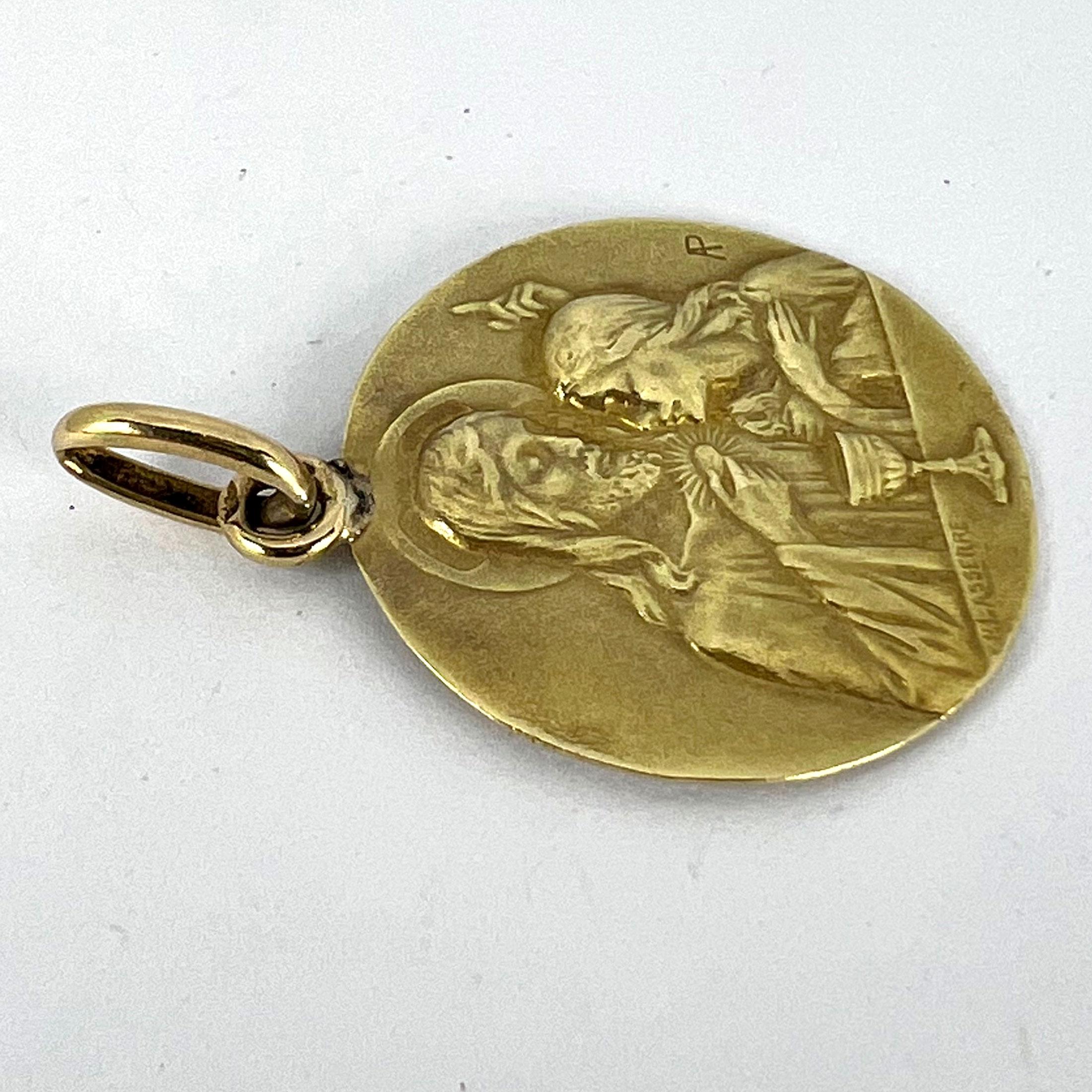 French Lasserre Jesus Christ Communion 18K Yellow Gold Medal Charm Pendant For Sale 10