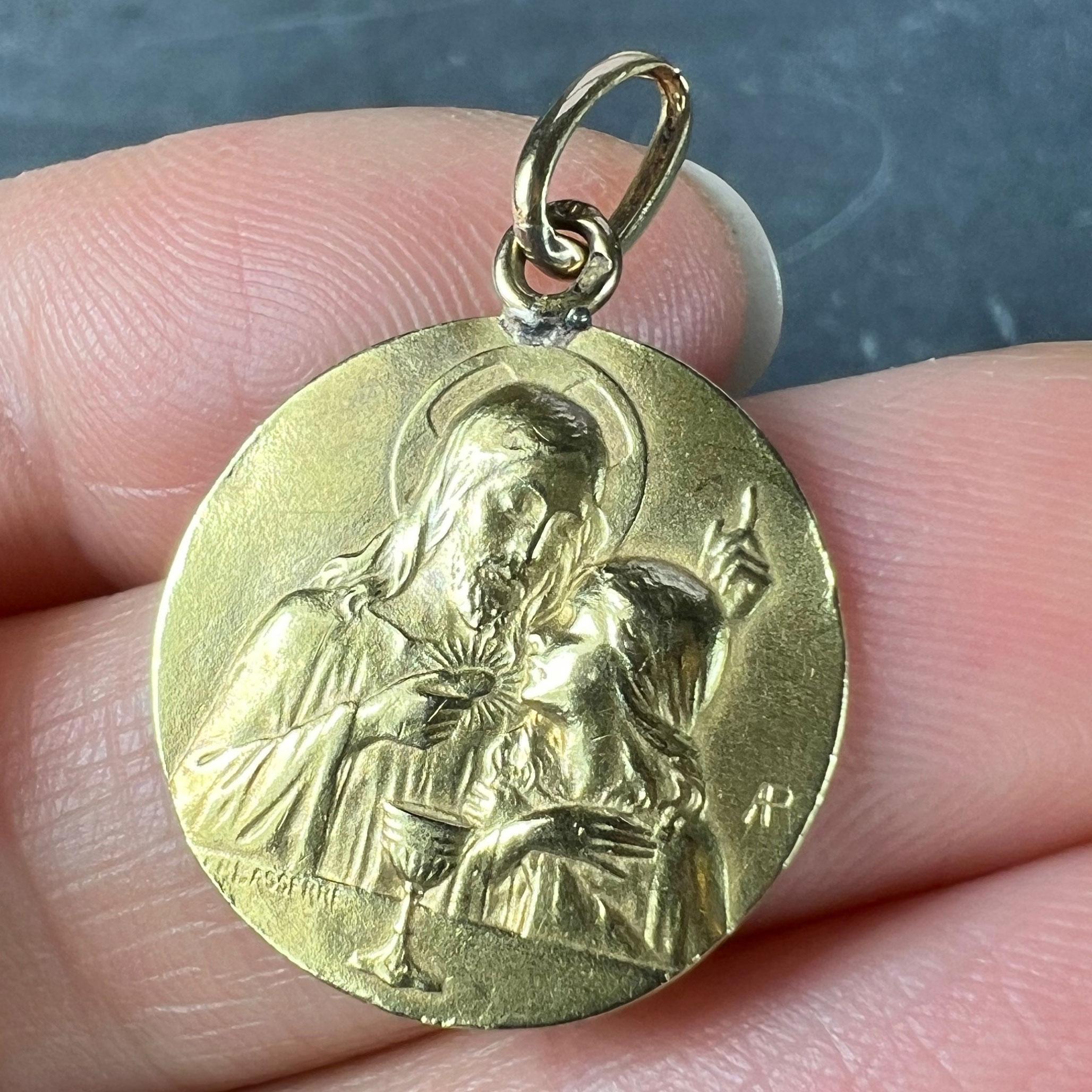 French Lasserre Jesus Christ Communion 18K Yellow Gold Medal Charm Pendant For Sale 1