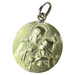 Vintage French Lasserre Jesus Christ Communion 18K Yellow Gold Medal Charm Pendant