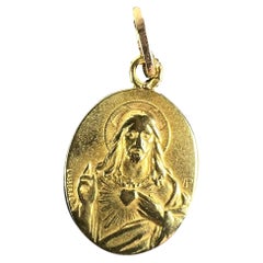 French Lasserre St Scapulaire Madonna Sacred Heart 18K Yellow Gold Medal Pendant