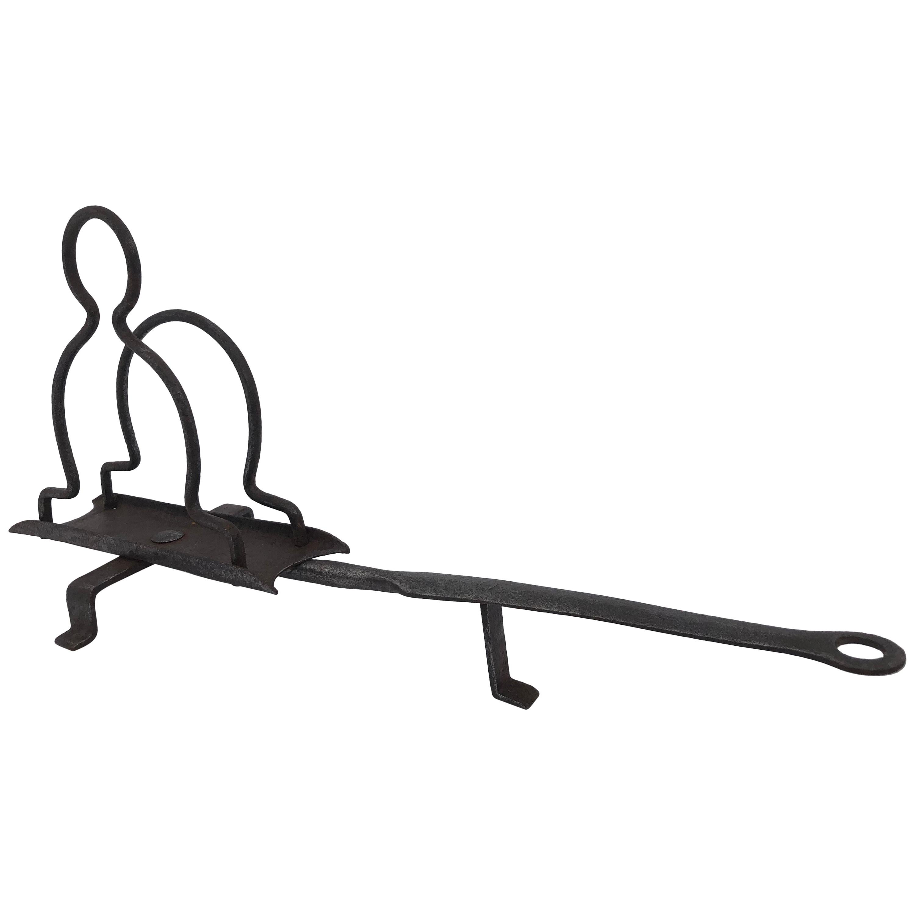 French Late 1800s Wrought Iron Fireplace Articulated Bread Toaster For Sale