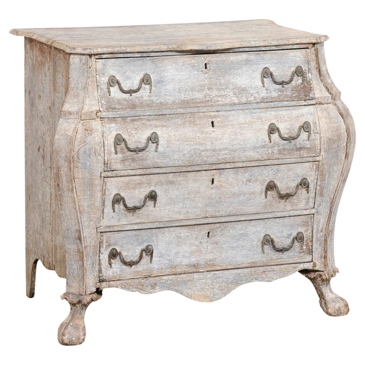 French Late 18th C. Curvy Bombé Front Chest w/Fabulous Paw Feet w/"Fur" Ankles For Sale