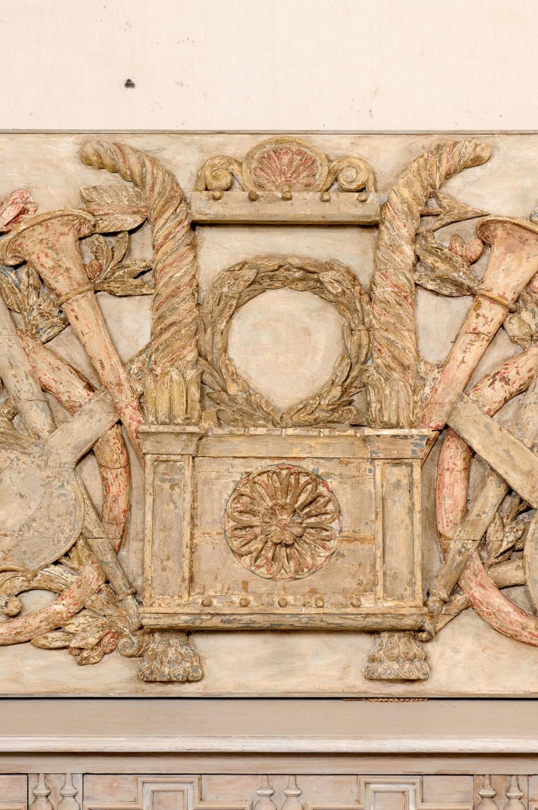 19th Century French Late 18th C. Wooden Decorative Wall Plaque in a Musical Motif (6 ft wide)