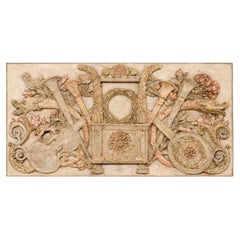 French Late 18th C. Wooden Decorative Wall Plaque in a Musical Motif (6 ft wide)