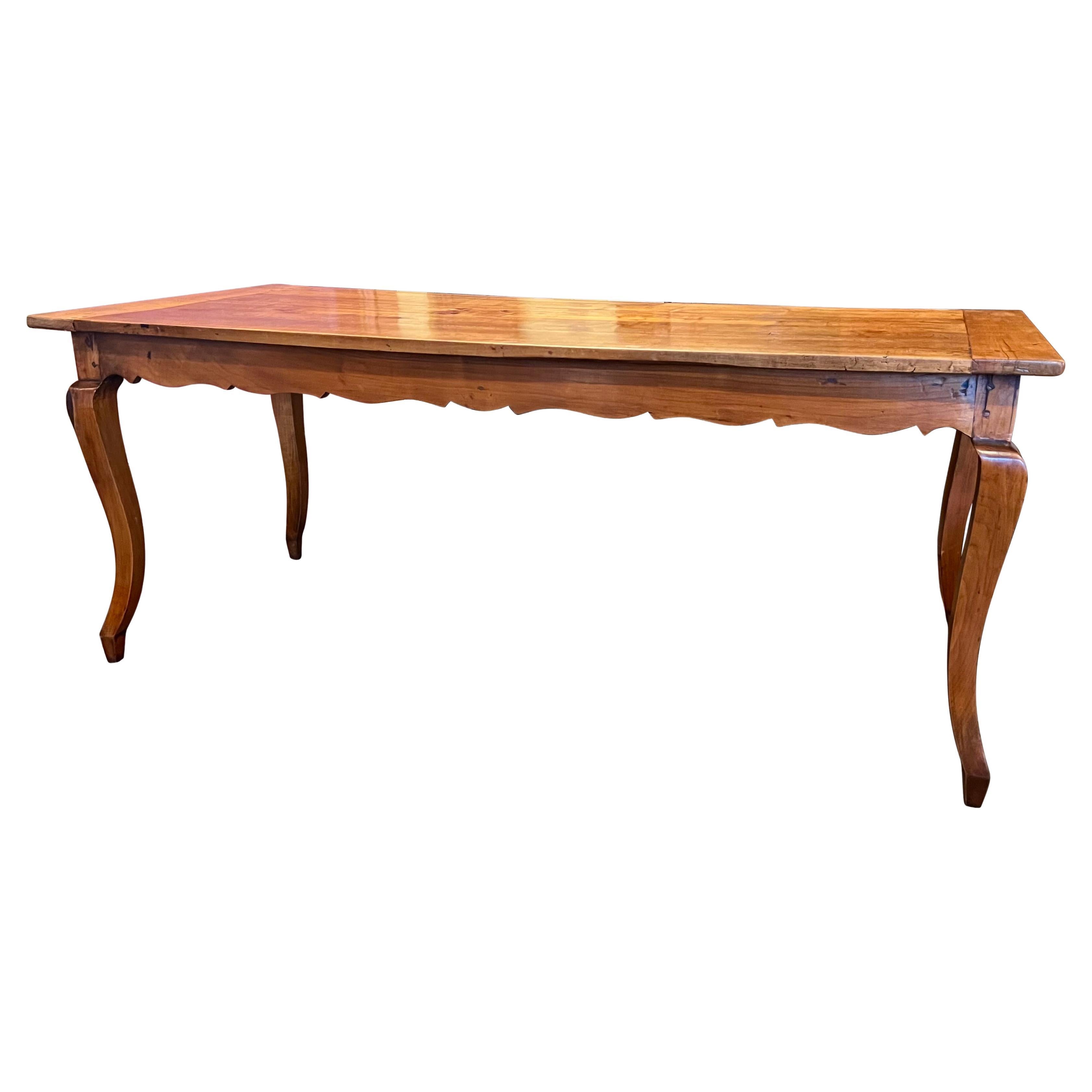 French Late 18th Century Fruitwood Farm Table with Cabriole Legs and a Drawer
