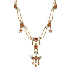 French Late 18th Century Gold, Foiled Citrine, and Enamel Festoon Necklace