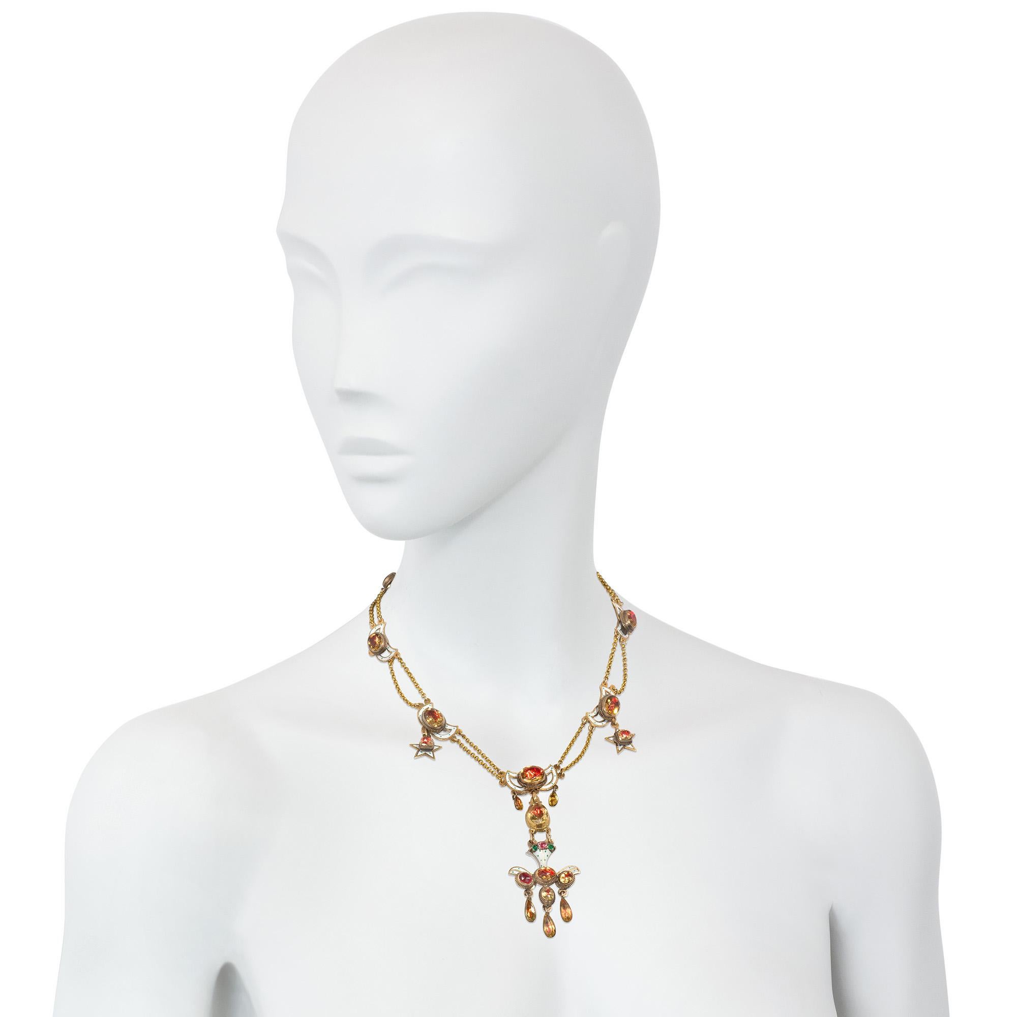 French Late 18th Century Gold, Foiled Citrine, and Enamel Festoon Necklace  In Good Condition For Sale In New York, NY