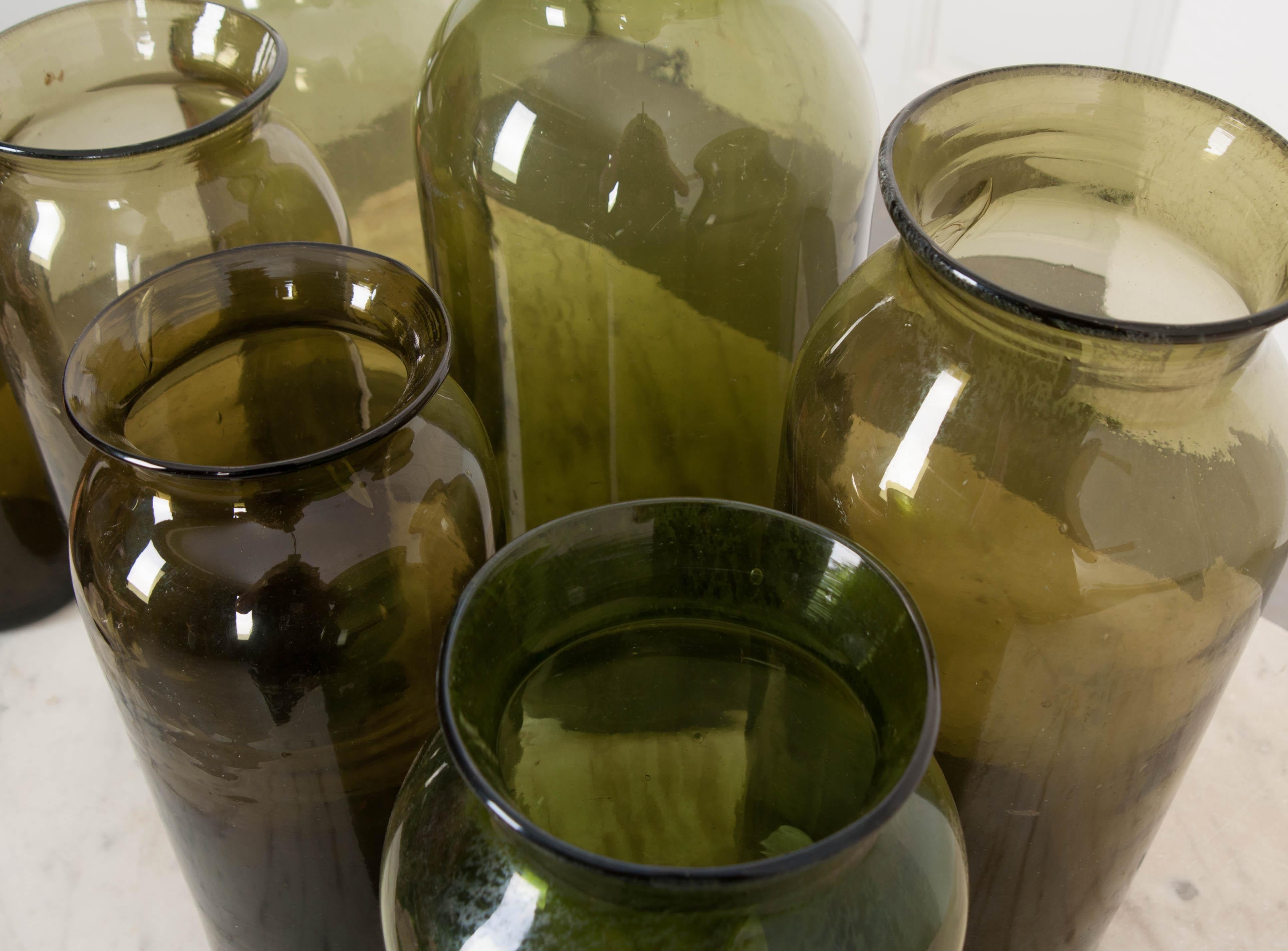 Blown Glass French Late 18th Century Green Glass Pickling Truffle Jars