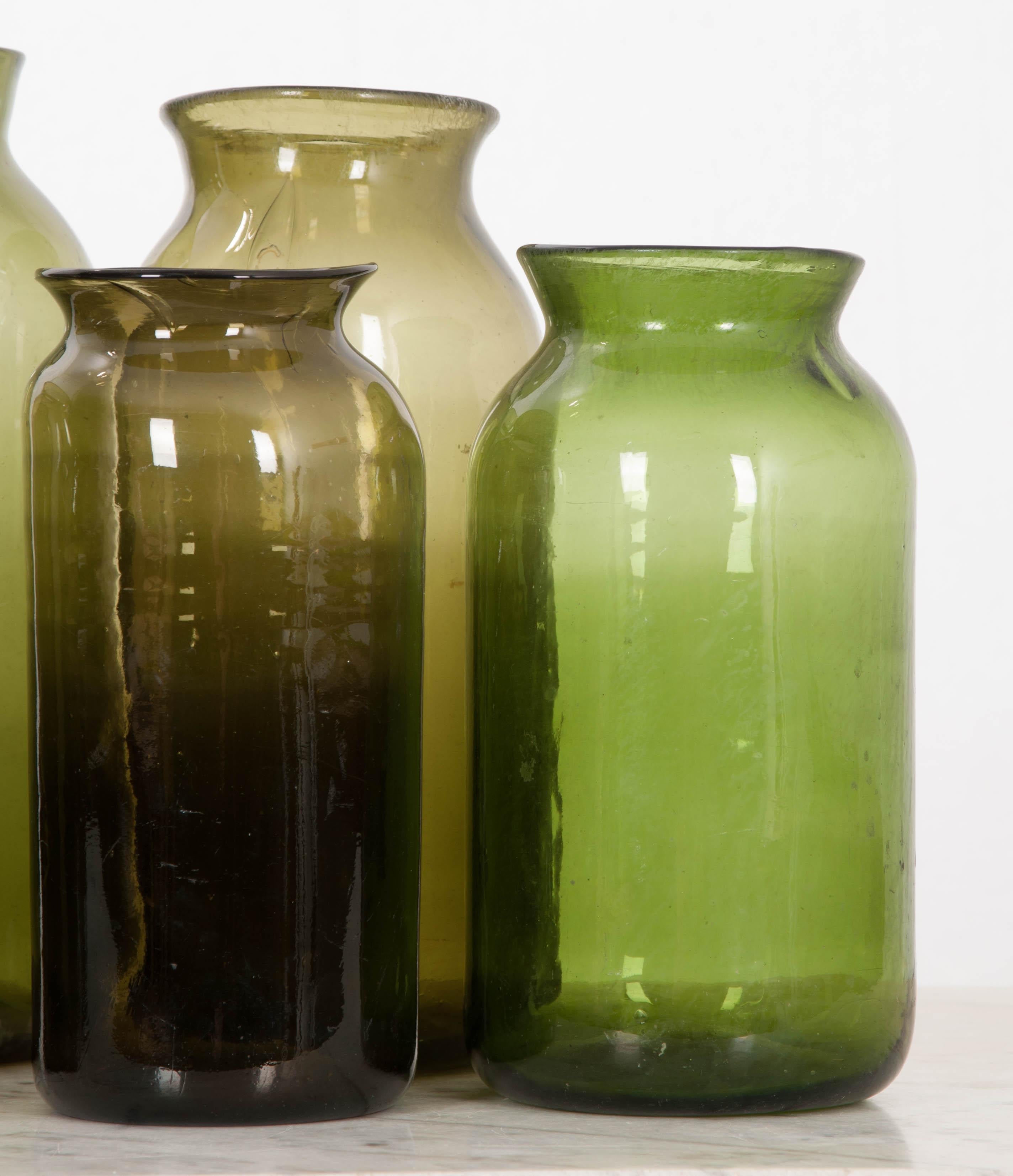 French Late 18th Century Green Glass Pickling Truffle Jars 1