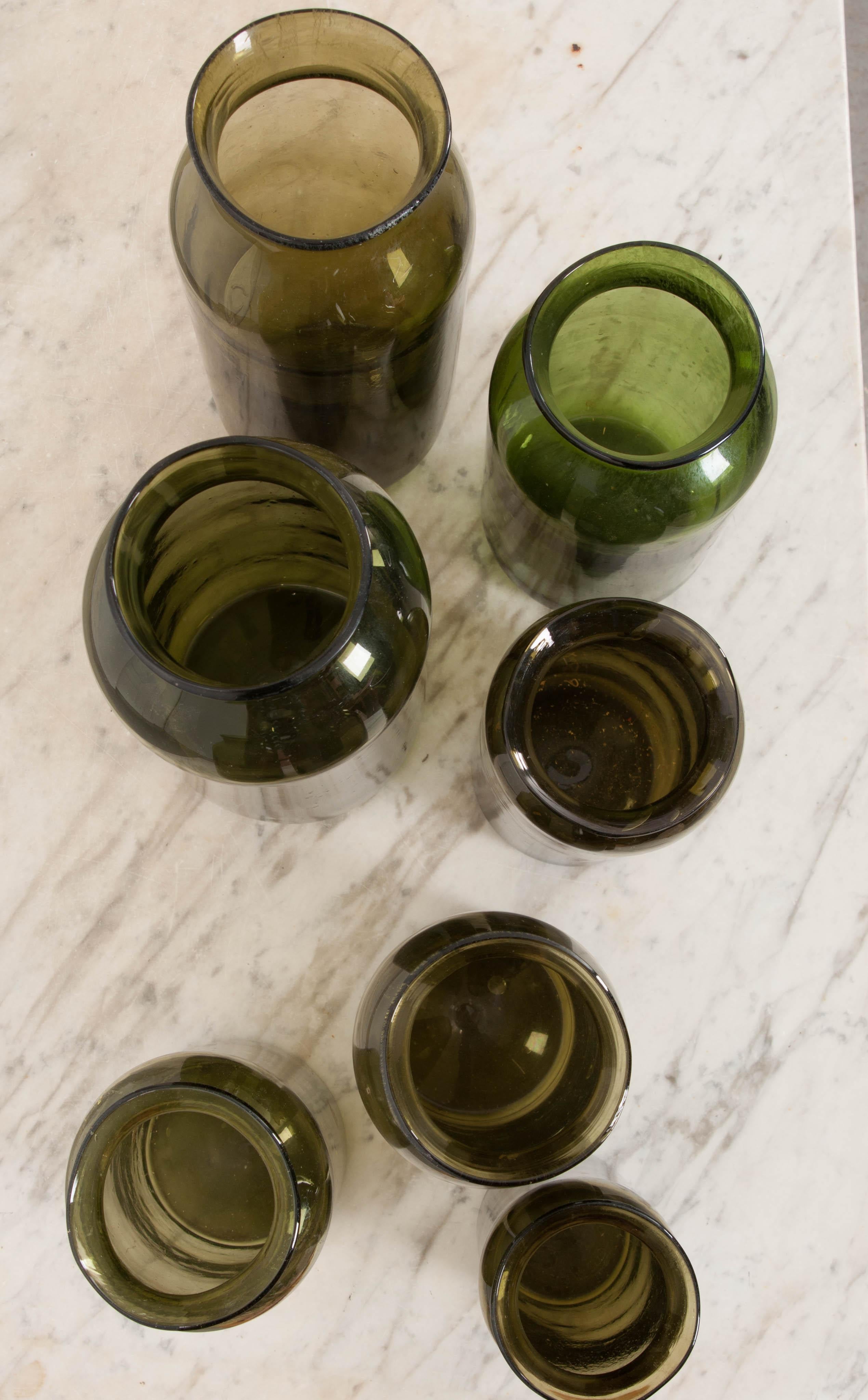 French Late 18th Century Green Glass Pickling Truffle Jars 4