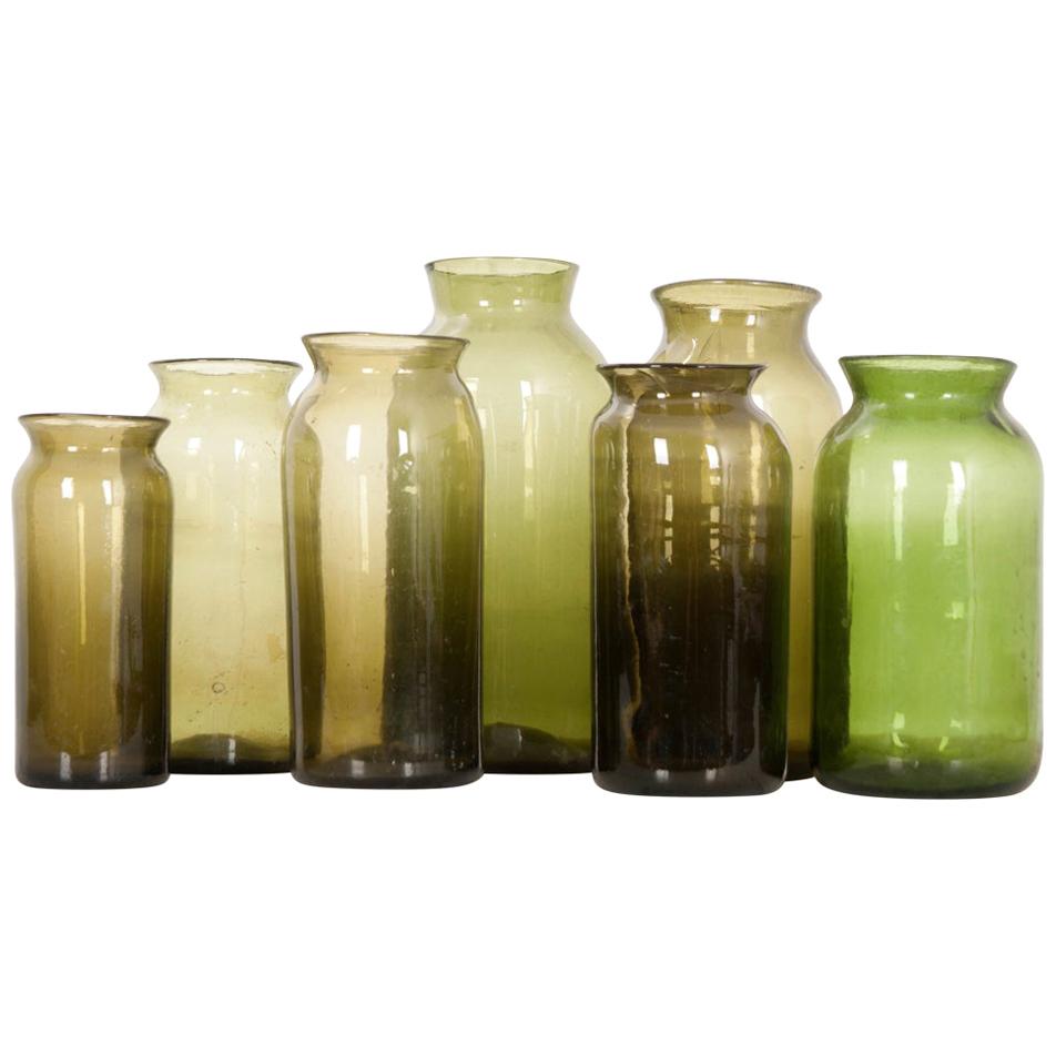 French Late 18th Century Green Glass Pickling Truffle Jars