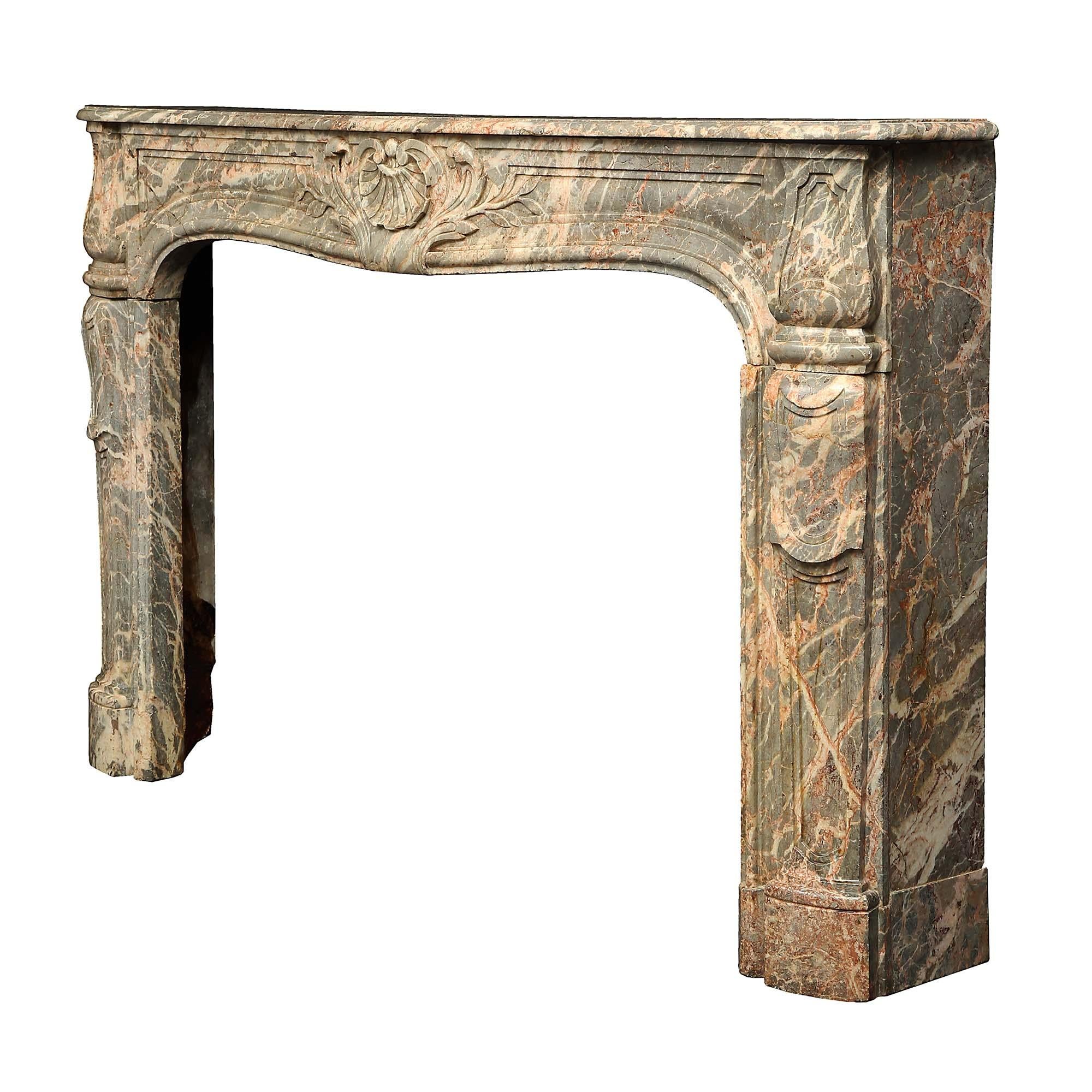 French Late 18th Century Louis XV Period Sarrancolin Marble Mantel In Good Condition For Sale In West Palm Beach, FL