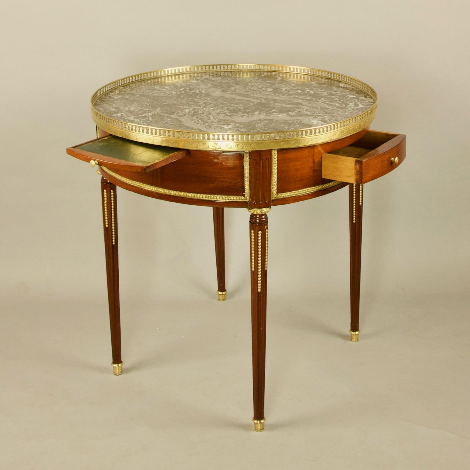 Marble French Late 18th Century Louis XVI Mahogany and Gilt Bronze Bouillotte Table