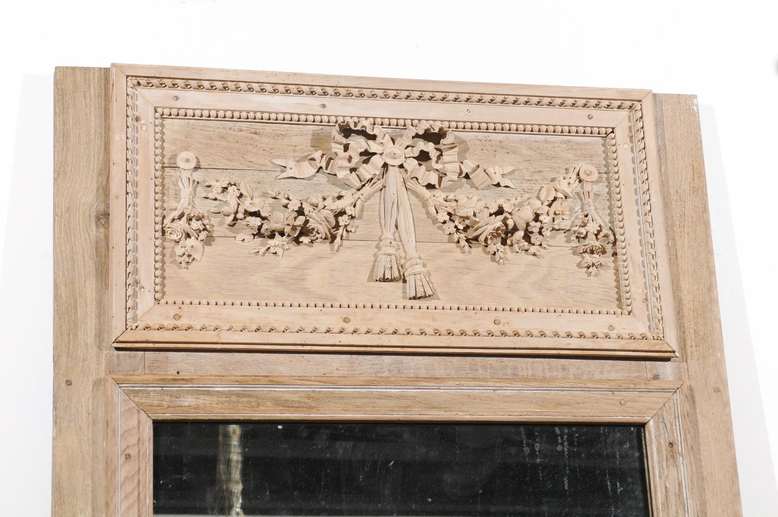 18th Century and Earlier French Late 18th Century Louis XVI Trumeau Mirror with Carved Bow and Flowers