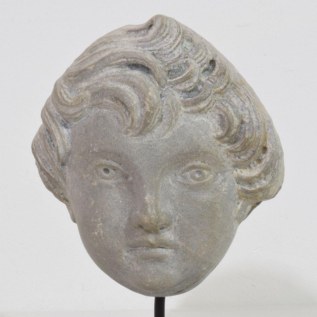 French Late 18th Century Neoclassical Grey Marble Angel Head For Sale 7