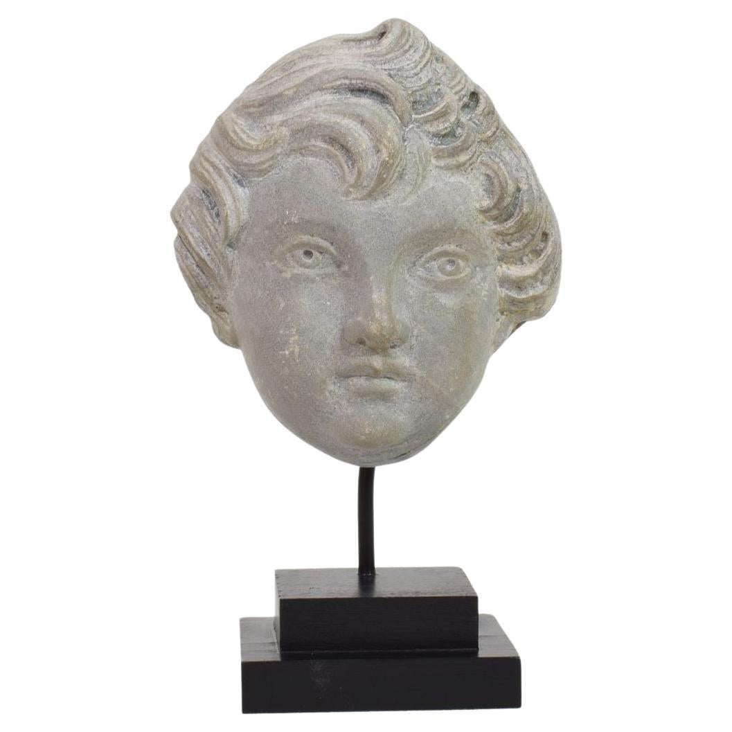 French Late 18th Century Neoclassical Grey Marble Angel Head For Sale