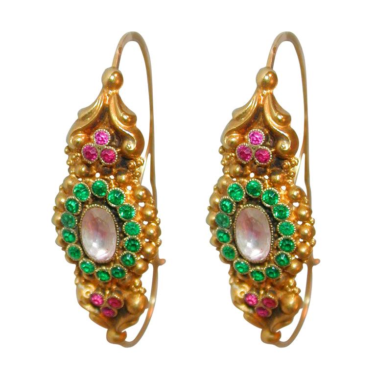 French Late 18th Century Paste Gold Poissarde Earrings For Sale