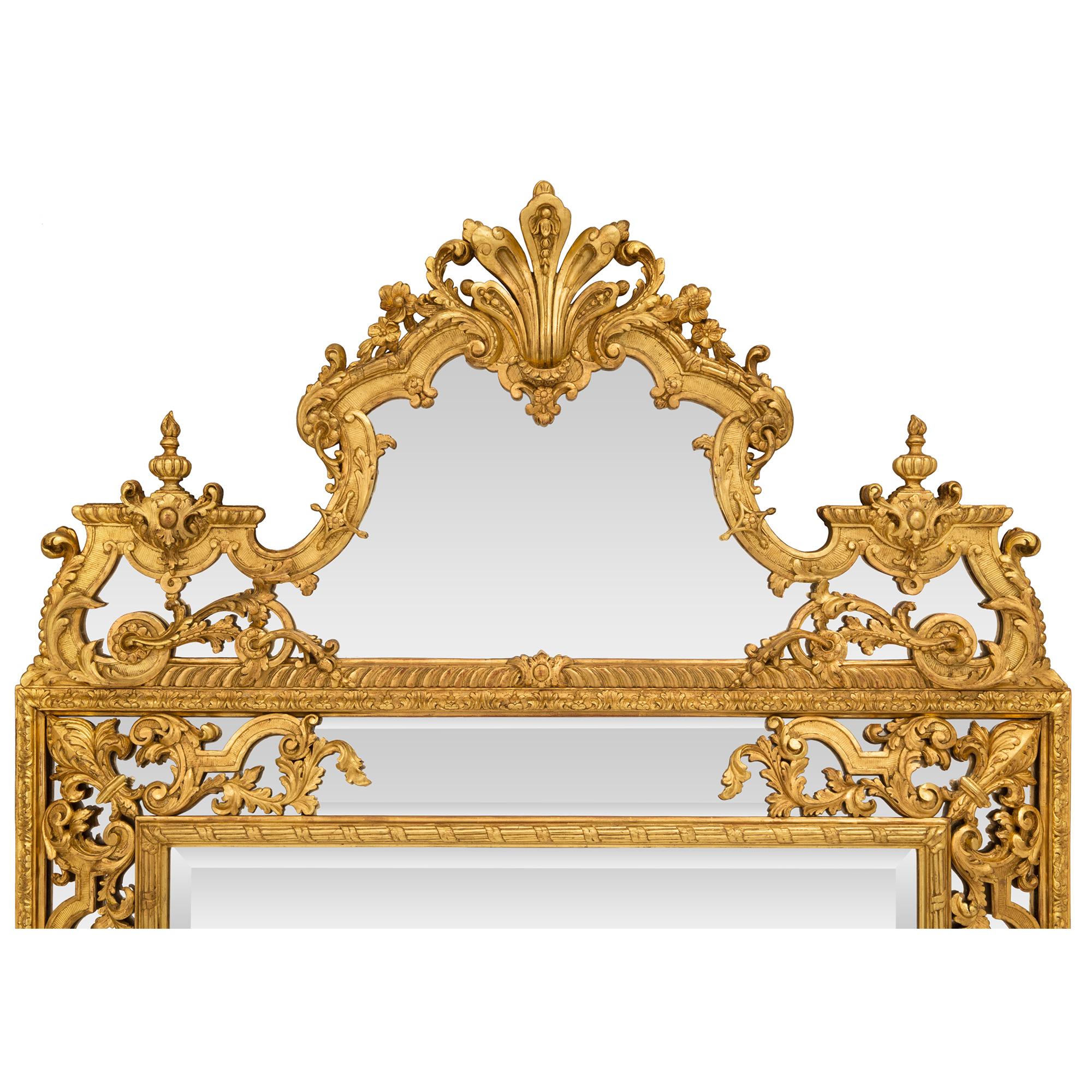 18th Century and Earlier French Late 18th Century Regence Style Double Framed Giltwood Mirror For Sale