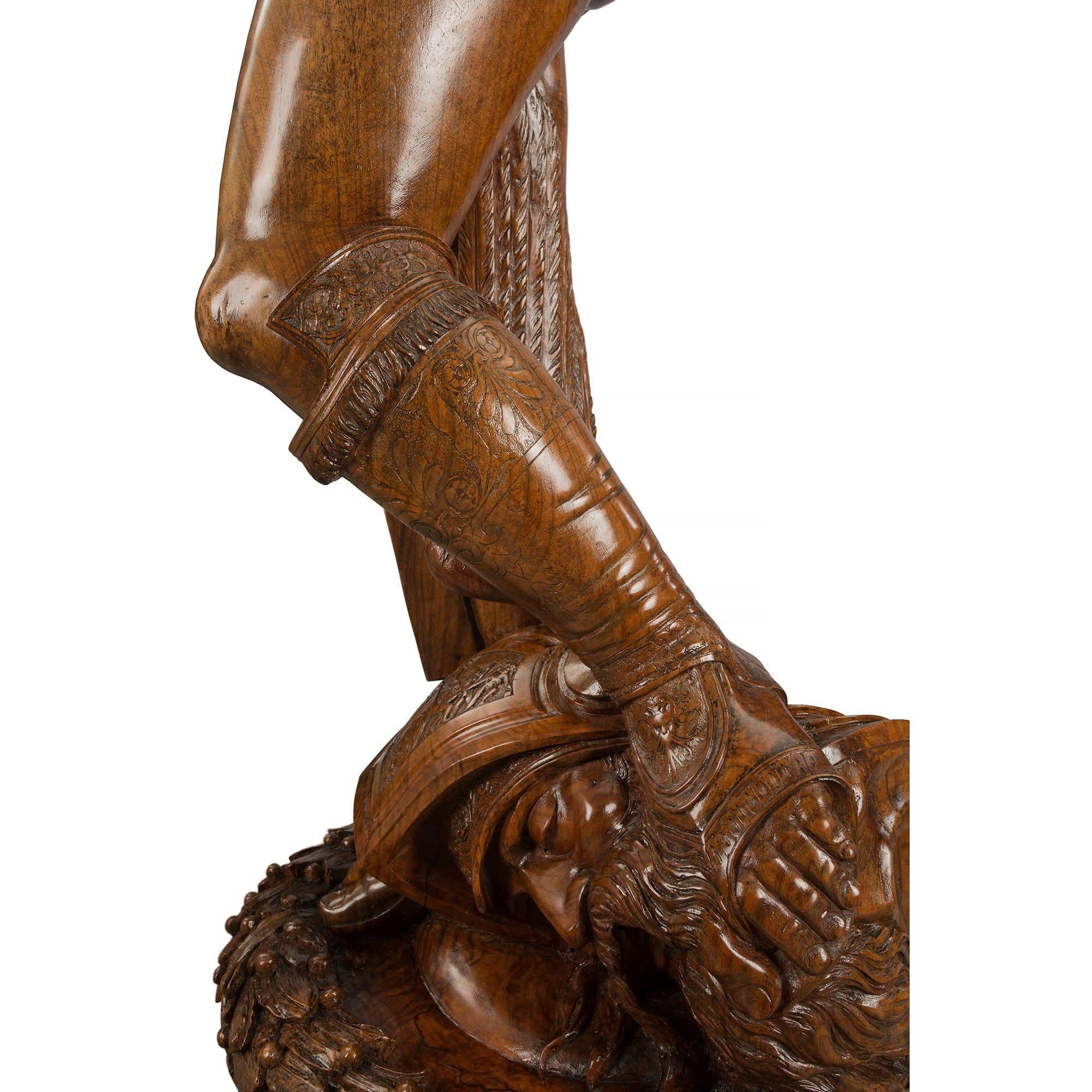 French Late 18th Century Solid Walnut of David Having Slain Goliath For Sale 3
