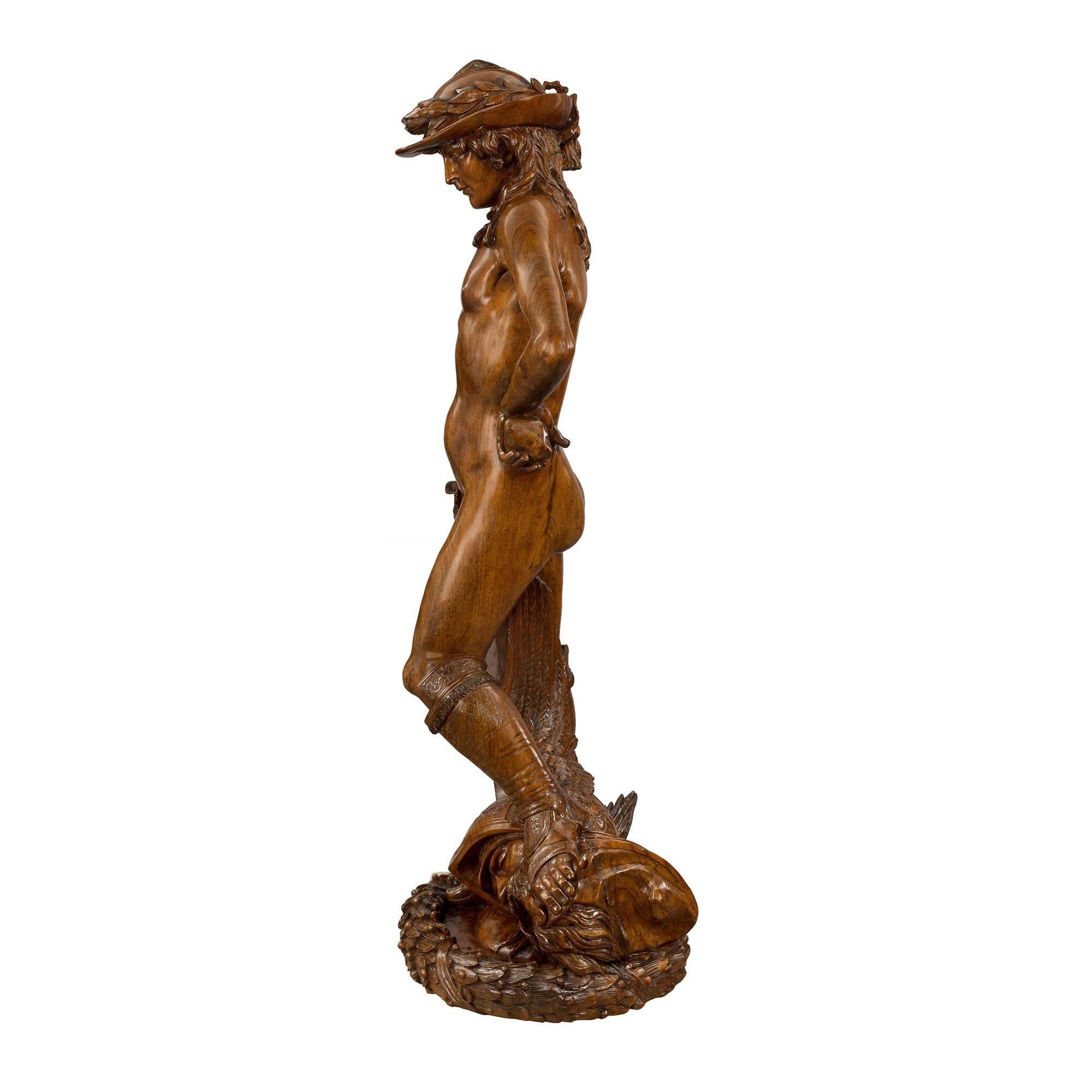 French Late 18th Century Solid Walnut of David Having Slain Goliath In Good Condition For Sale In West Palm Beach, FL