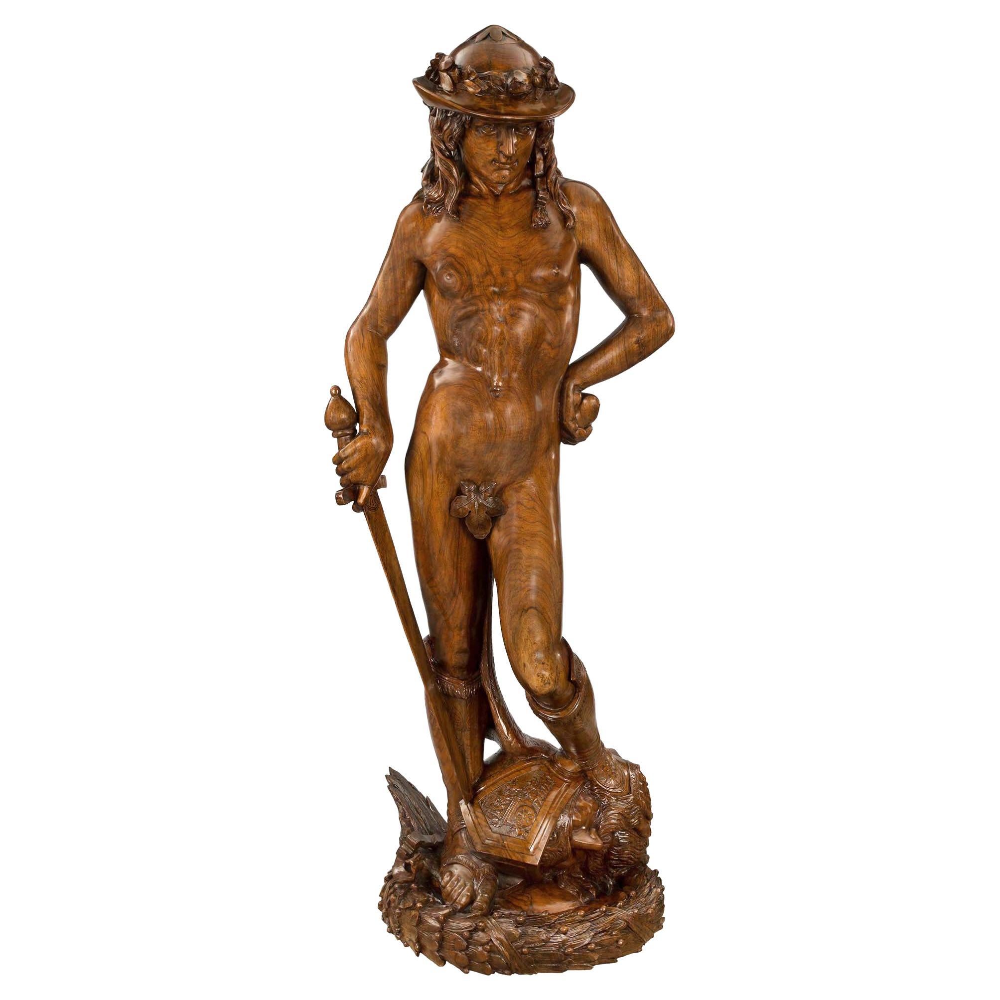 French Late 18th Century Solid Walnut of David Having Slain Goliath