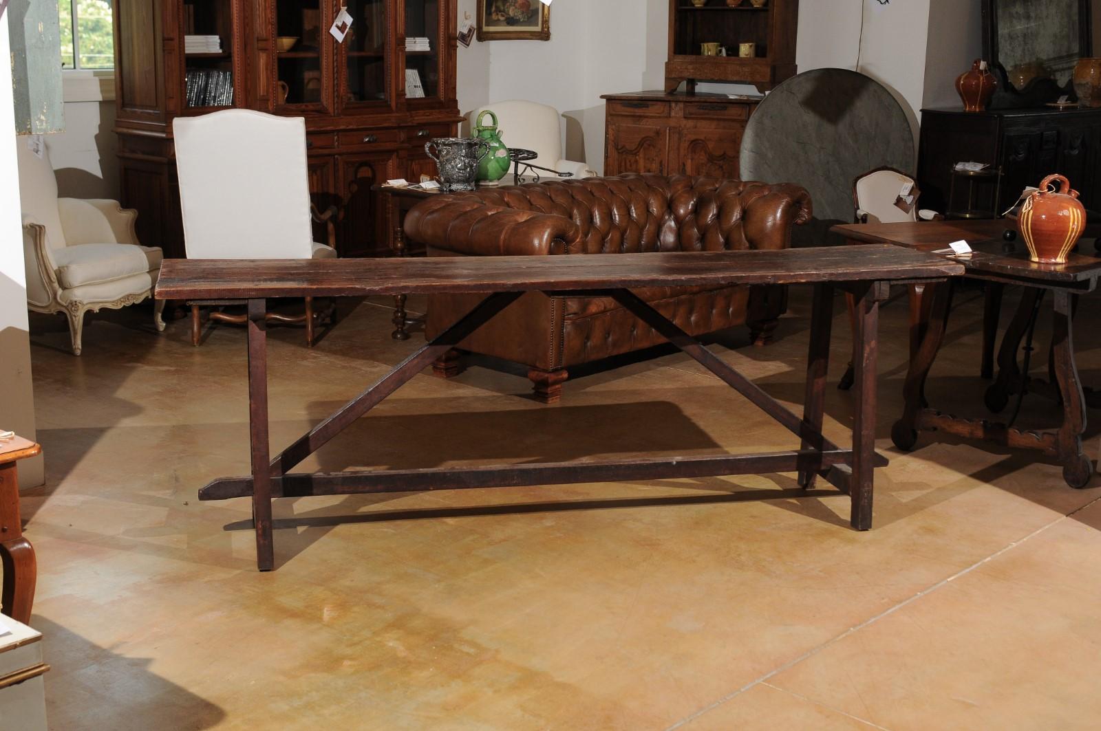 French Late 18th Century Walnut Sofa Table with Trestle Base and Great Patina 8