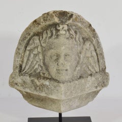 French Late 18th/ Early 19th Century Carved Stone Winged Angel Head