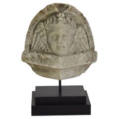 French Late 18th/ Early 19th Century Carved Stone Winged Angel Head
