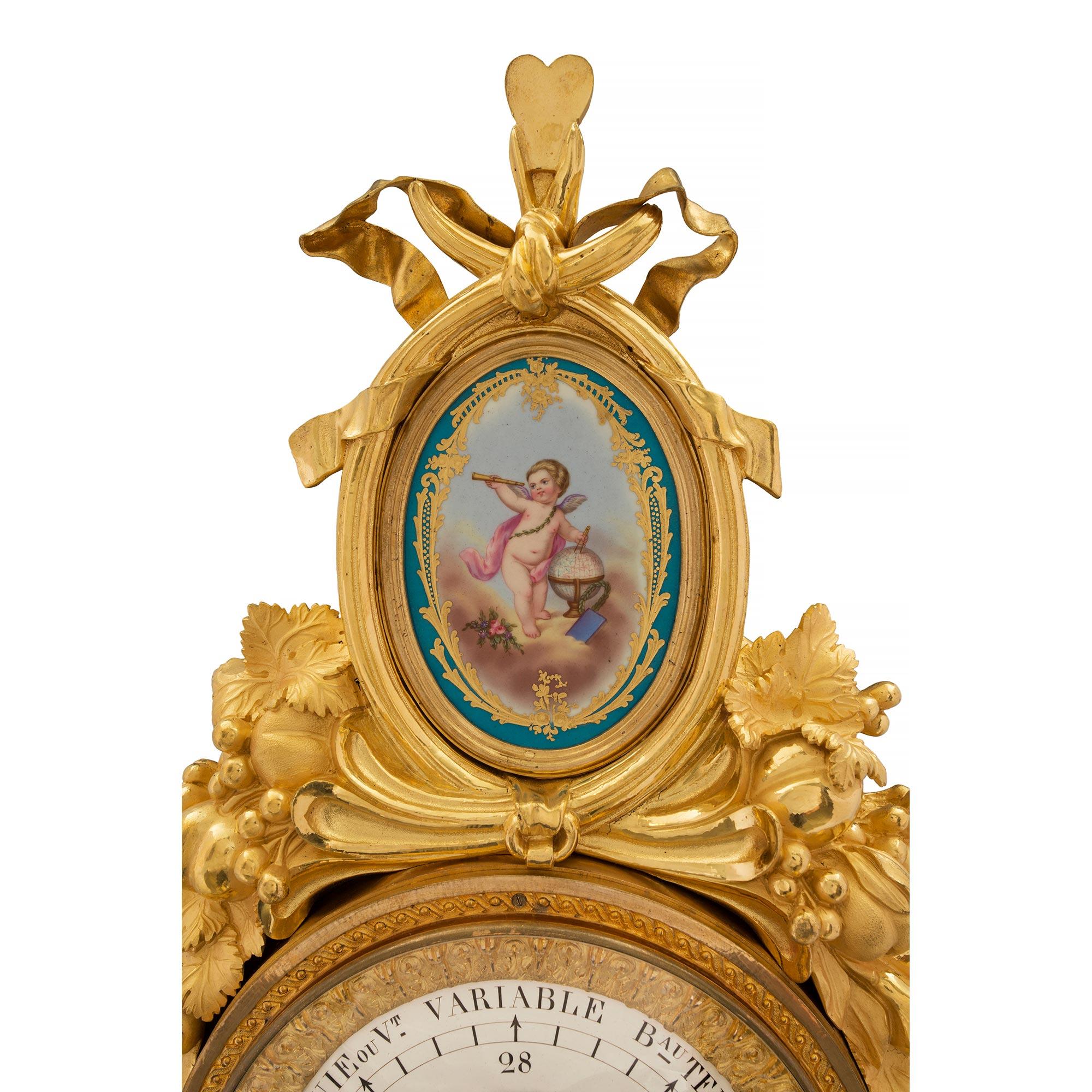 French Late 18th Ormolu and Sèvres Porcelain Barometer, Signed Giroux In Good Condition For Sale In West Palm Beach, FL