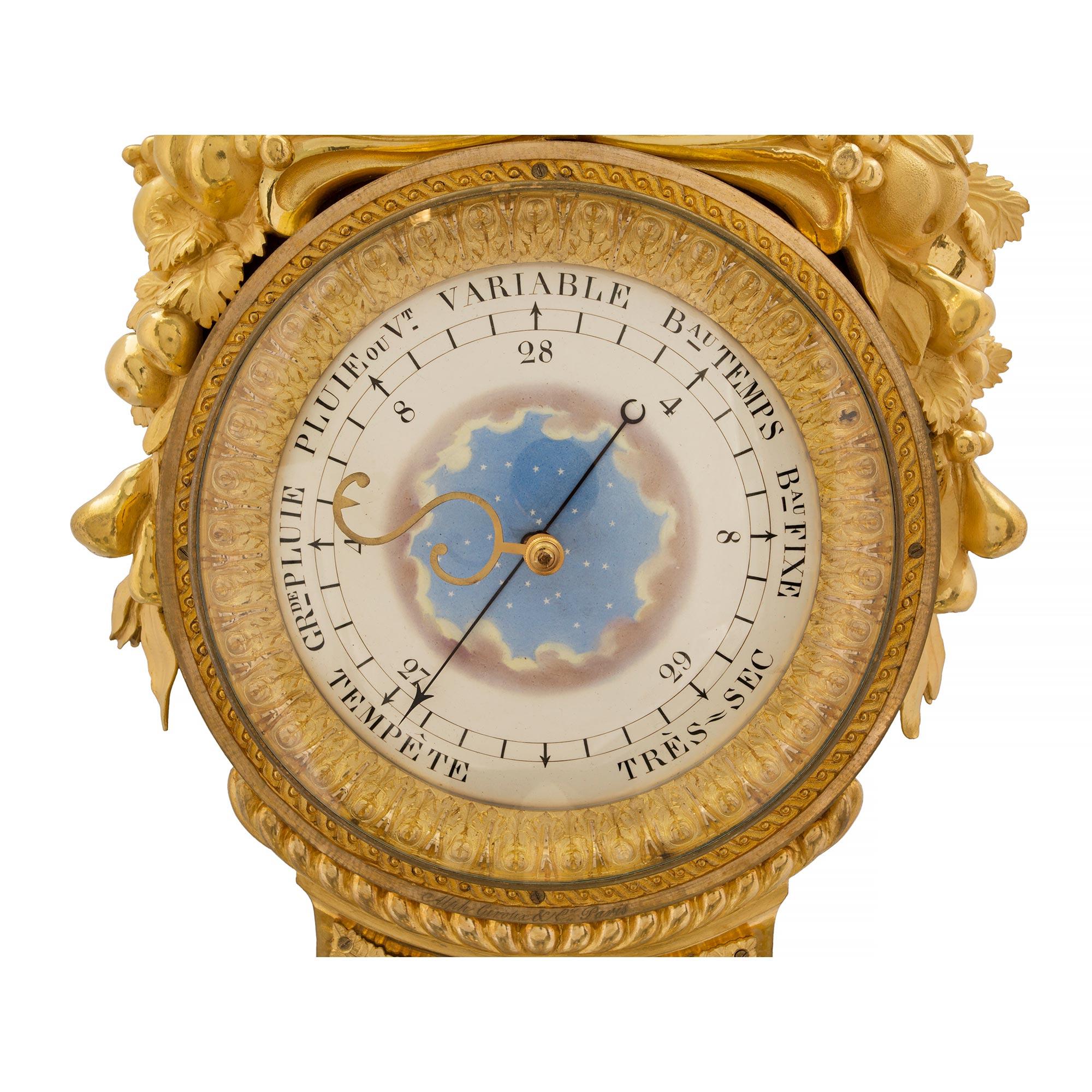 18th Century and Earlier French Late 18th Ormolu and Sèvres Porcelain Barometer, Signed Giroux For Sale
