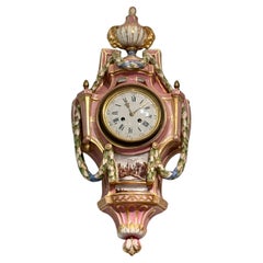 Reloj Cartel Francés de Porcelana Rosa de Finales del Siglo XIX Atribuido a Samson 
Cie