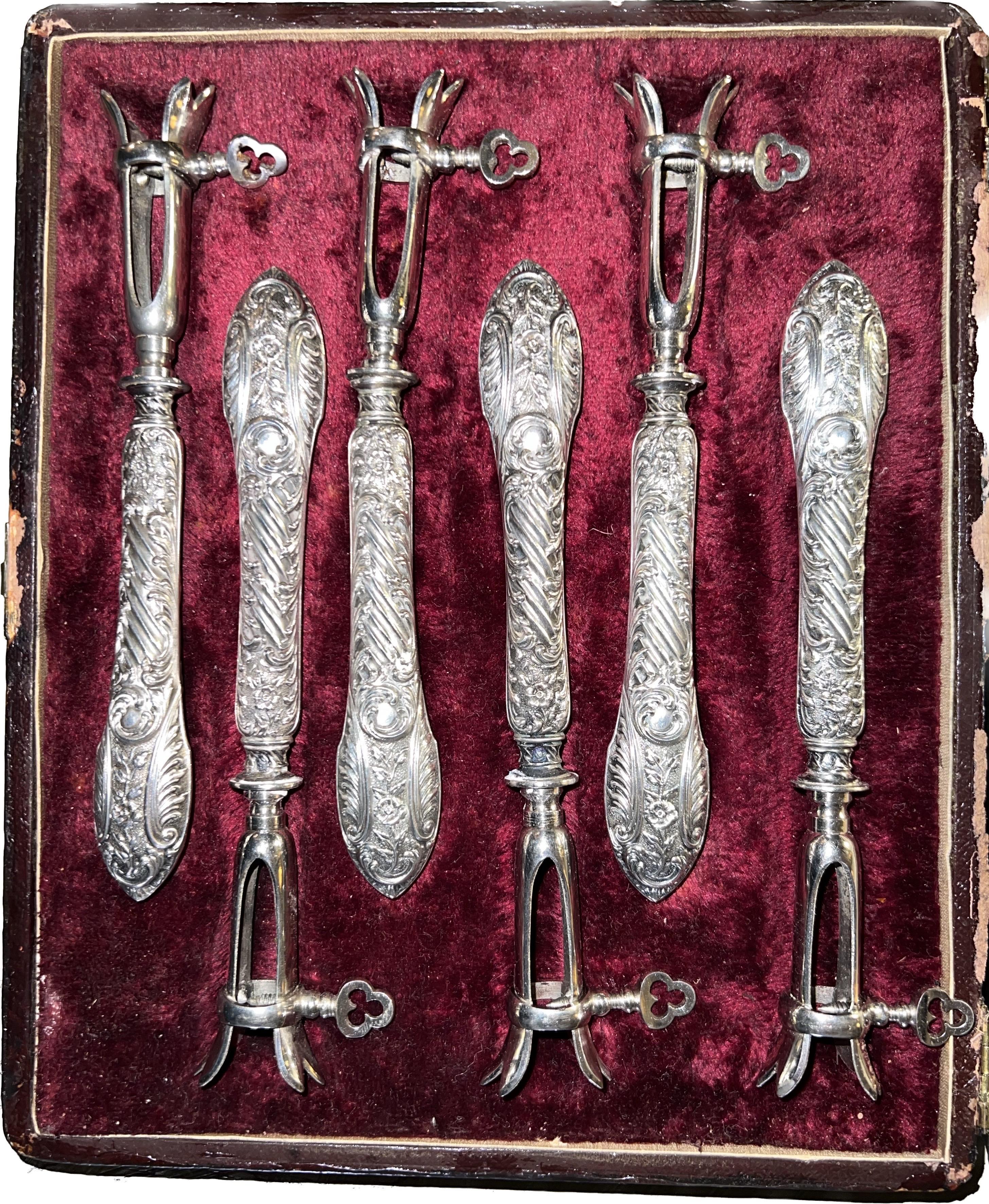 Silver French Late 19th Century Ham Bone Holders