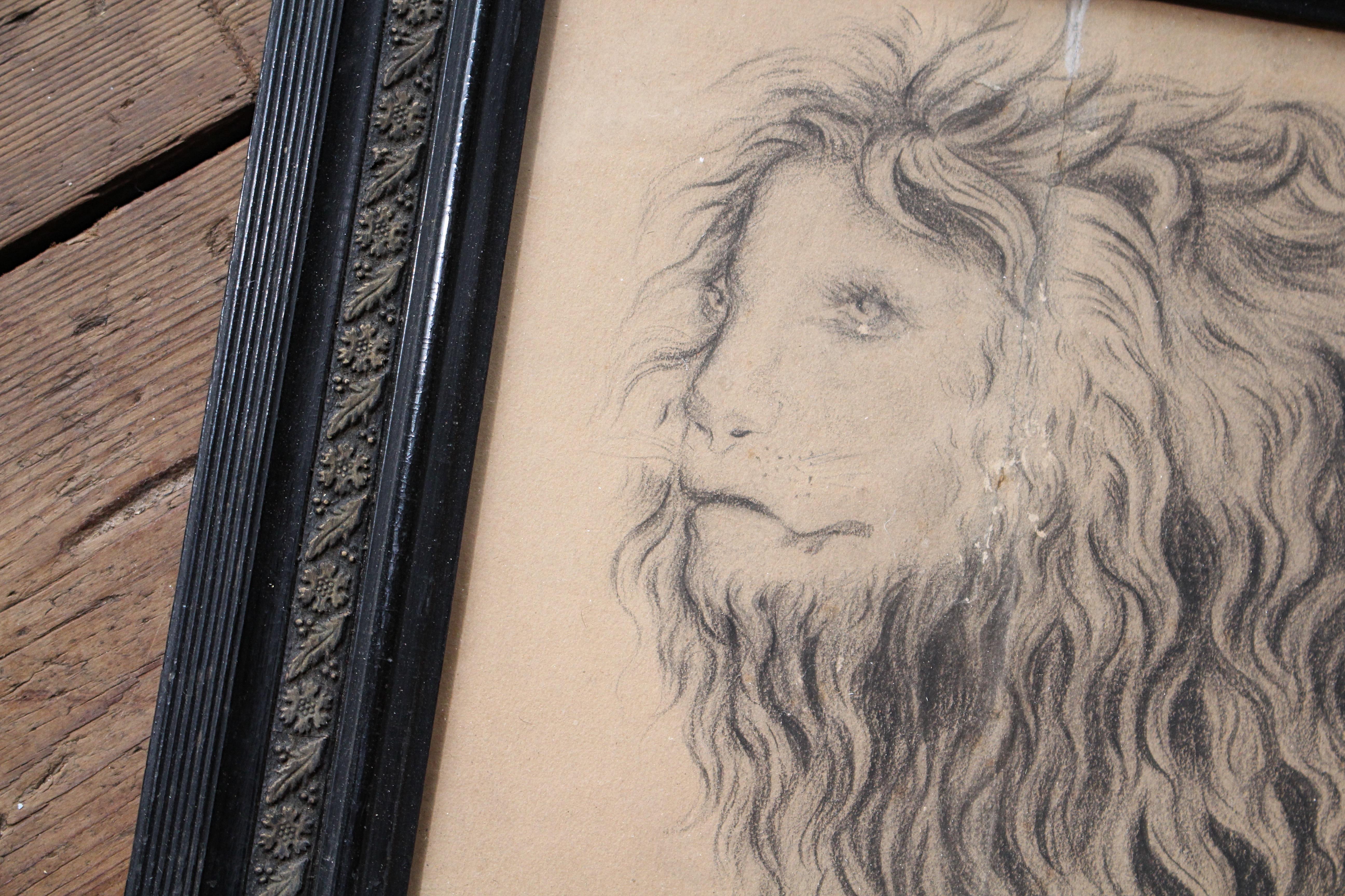 Grand dessin anthropomorphe français de la fin du 19e siècle représentant un lion, 1886 Taxidermie Bon état - En vente à Lowestoft, GB