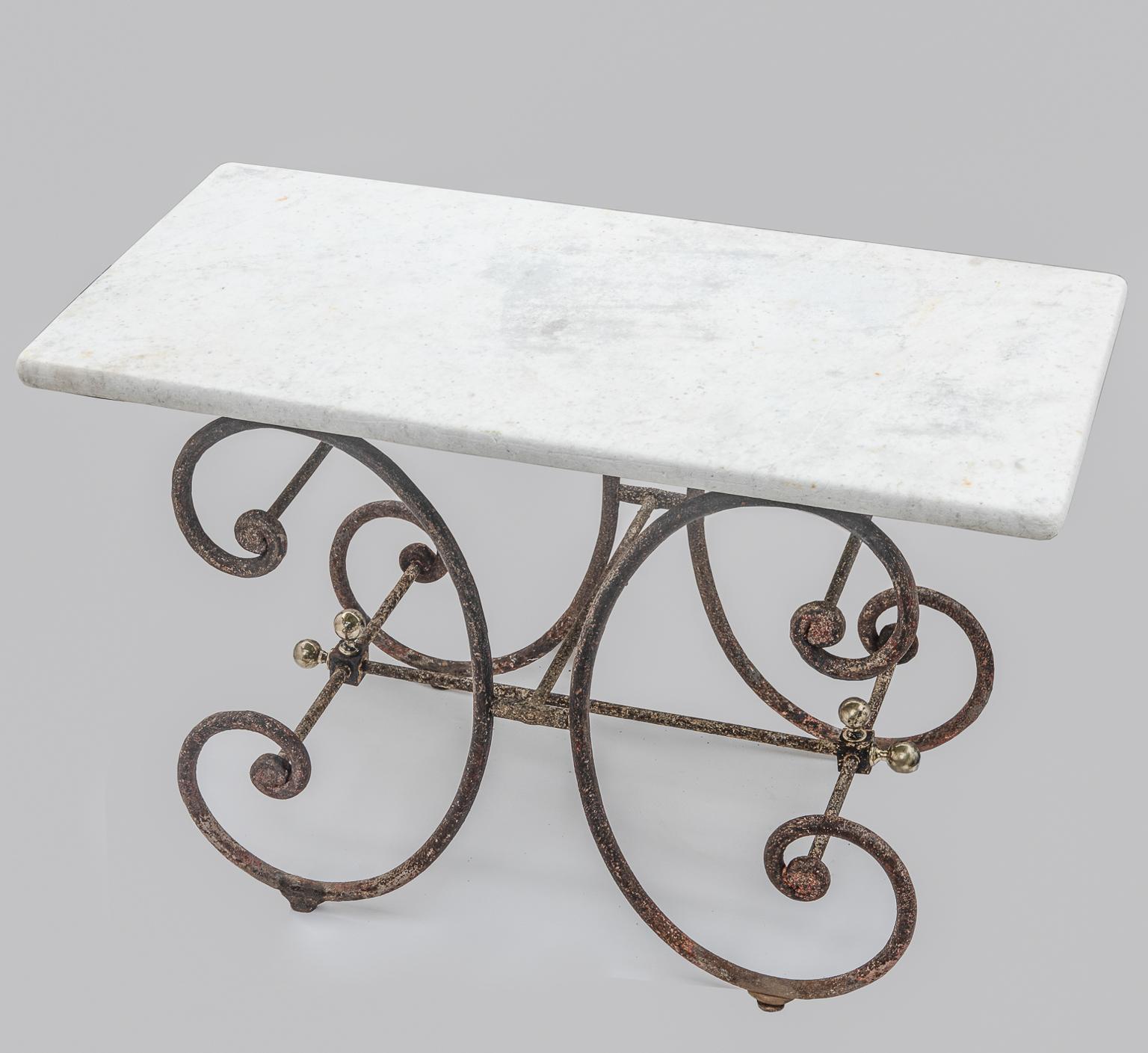 French Late 19th Century Bakers Table with Thick Marble Top For Sale 3