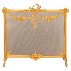 French late 19th century Belle Epoque Period Louis XVI st. Ormolu fire screen
