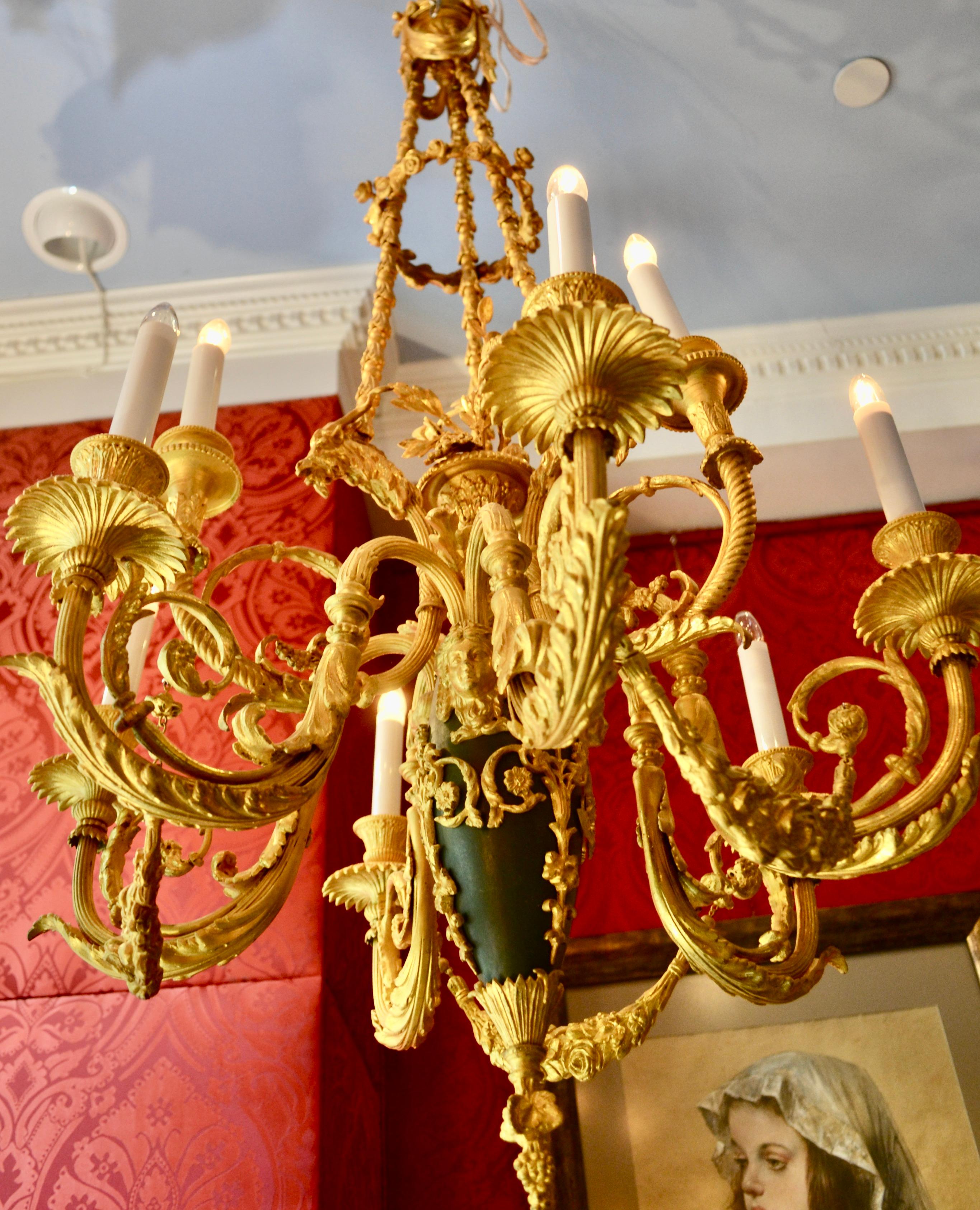 French Late 19th Century Belle Epoque Style Gilt Bronze Chandelier In Good Condition For Sale In Vancouver, British Columbia