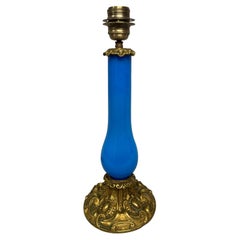 Antique French, Late 19th Century, Blue Glass Lamp