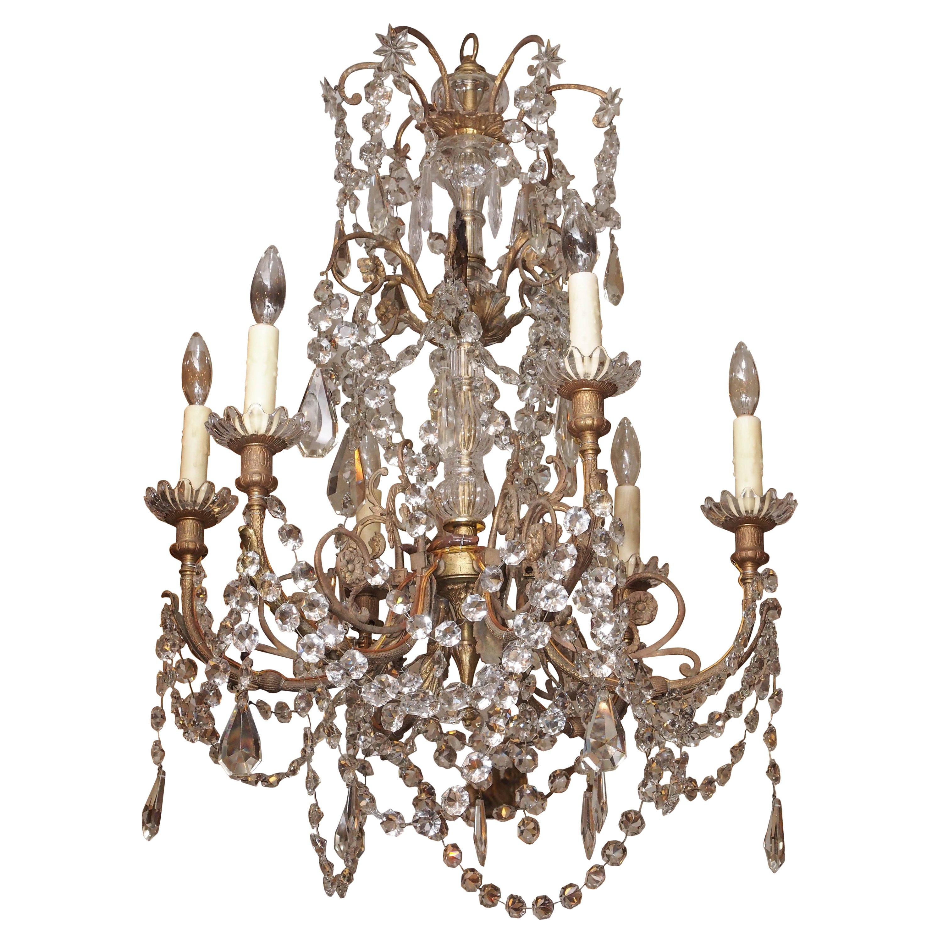 French Late 19th Century Bronze and Crystal Chandelier with Baccarat Crystals For Sale