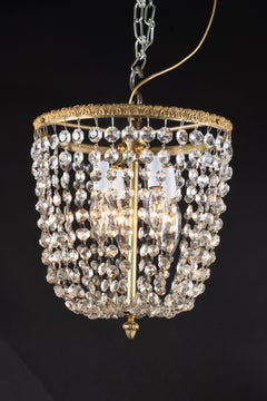 French Late 19th Century Bronze and Crystal Plafonnier